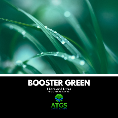 Booster Green Iron-based fertiliser for deep green lawns.
